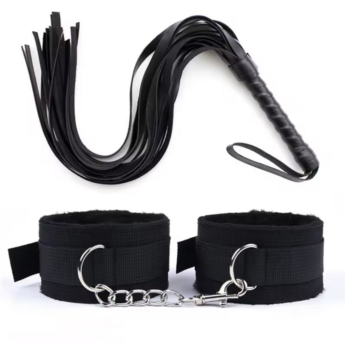 Black Fluffy Cuff & Whip Set