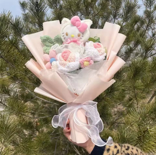 HK  Light Pink Crochet Flower Bouquet